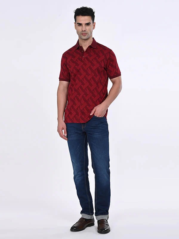 Indian Terrain Men's Half Sleeve Regular Fit Maroon Polo T-Shirt